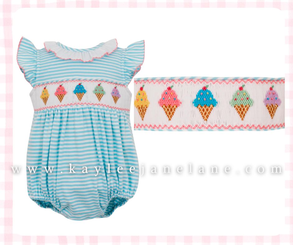 Petit Bebe Knits Ice cream Smocked Bubble Baby Outfit Petit Bebe Knits Ice cream Smocked Bubble Baby Outfit
