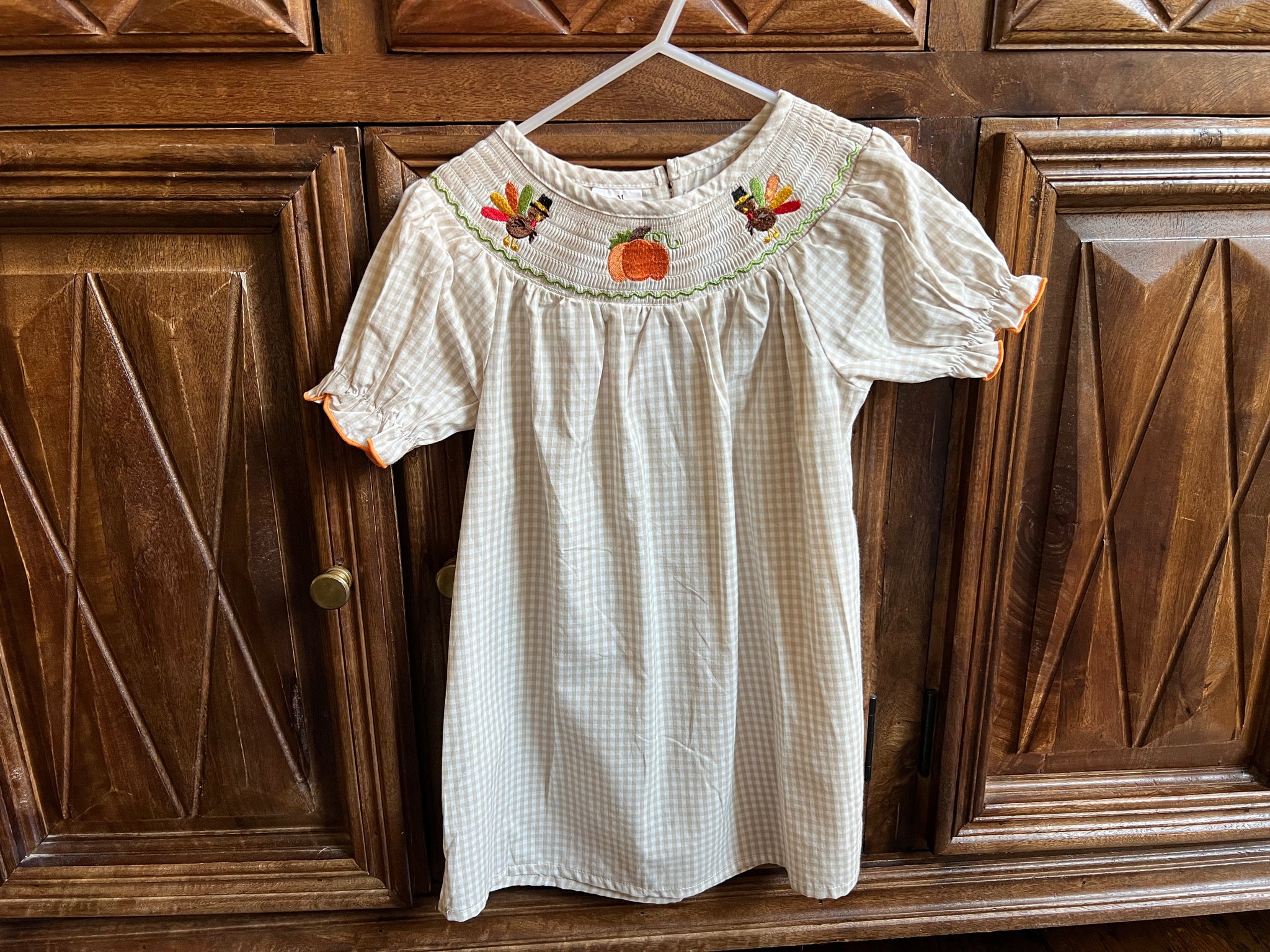 smocked thanksgiving dress Thanksgiving Smocked Turkey Embroidery Bishop Dress – Kaylee Jane Lane Baby  & Children's Boutique